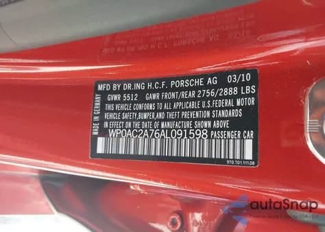 2010 Porsche Panamera Turbo из США, поврежденный, VIN WP0AC2A76AL091598